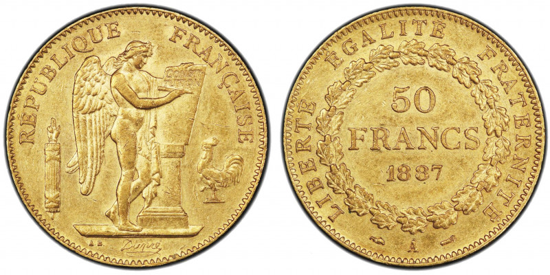 Troisième République 1870-1940
50 Francs, Paris, 1887 A, AU 16.12 g.
Ref : G. 11...