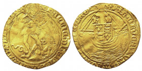 Henry VII 1485-1509
Angel, ND (1495-1498), AU 4.98 g.
Ref : Fr. 151, S. 2183
Conservation : traces de manipulation sinon TTB
