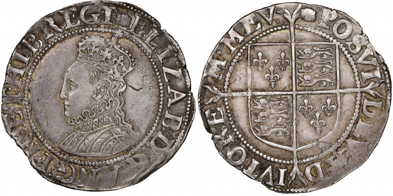 Elizabeth I 1558-1603 
Shilling, Tower (London), 1592-1595, AG 
Ref : S. 2577
Co...