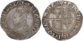 Elizabeth I 1558-1603 
Shilling, Tower (London), 1592-1595, AG 
Ref : S. 2577
Conservation : NGC AU50. Superbe exemplaire