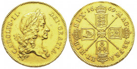 Charles II 1660-1685
5 Guineas, 1669, AU 41.14 g.
Ref : Fr. 281, S. 3328
Conservation : pièce d'ex-naufrage, sinon presque Superbe