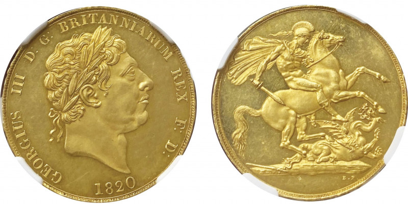 George III (1760-1820), 
Pattern Two Pounds, 1820 LX., opus Pistrucci, 
Ref : Ha...