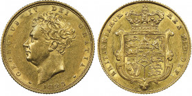George IV 1820-1830 
Sovereign, 1825, AU 7.95 g. 
Ref : Marsh 10, S.3801
Conservation : NGC AU 55