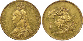 Victoria 1837-1901
5 Pounds, 1887, AU 39.94 g.
Ref : S. 3864, Fr. 390
Conservation : NGC MS 61