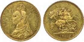 Victoria 1837-1901
5 Pounds, 1887, AU 39.94 g. Ref : S. 3864, Fr. 390
Conservation : NGC MS 60