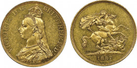 Victoria 1837-1901
5 Pounds, 1887, AU 39.94 g. Ref : S. 3864, Fr. 390
Conservation : NGC MS 60