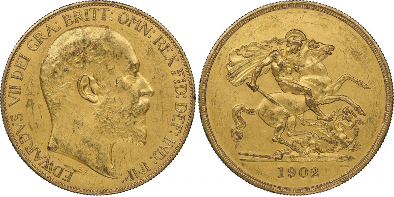 Edward VII 1901-1910
5 Pounds, 1902, AU 39.94 g.
Ref : Spink 3965, Fr. 398, KM#8...