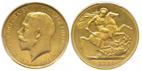 George V 1910-1936
2 Pounds, 1911, AU 15.97 g.
Ref : S. 3995, Fr. 403, KM#821 
Conservation : PCGS PROOF 64 DEEP CAMEO