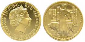 Elizabeth II 1952 -
100 Pounds Proof "Britannia", 2001, AU 34 g. 917‰
Quantité : 1000 ex. 
Conservation : PCGS PROOF 69 DEEP CAMEO