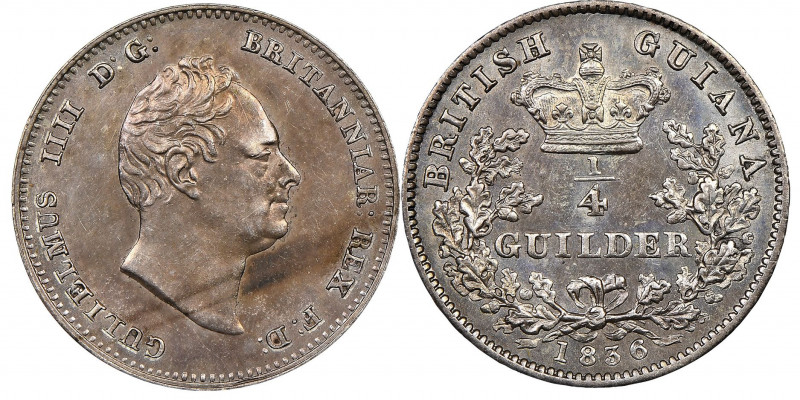 BRITISH COLONIES
William IV 1830-1837
British Guiana
1/4 Guilder, 1836 , Cu
Ref ...