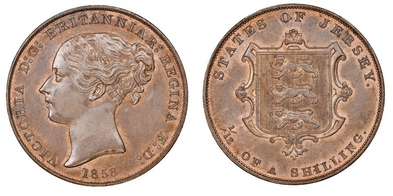 Jersey
1/13 Shilling, 1858, Cu
Ref : KM#3
Conservation : NGC MS 64 BN