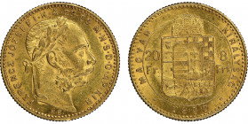 Franz Joseph I 1848-1916
8 Florins / 20 Francs 1890 KB, AU 6.45 g.
Ref : Fr. 244
Conservation : NGC MS 62