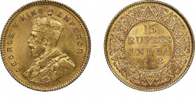 George V 1910-1936
15 Rupees, Bombay, 1918 B, AU 7.98 g.
Ref : Fr. 1608, KM#525
Conservation : NGC MS 63
