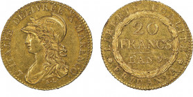 République Subalpine 1800-1802
20 Francs AN 9, 'A Turin, 1800, AU 6.45g.
Ref : G. IT 5/1a, Pag.3, Fr.1172
Conservation : NGC AU 58.
Superbe. ACCENT RE...