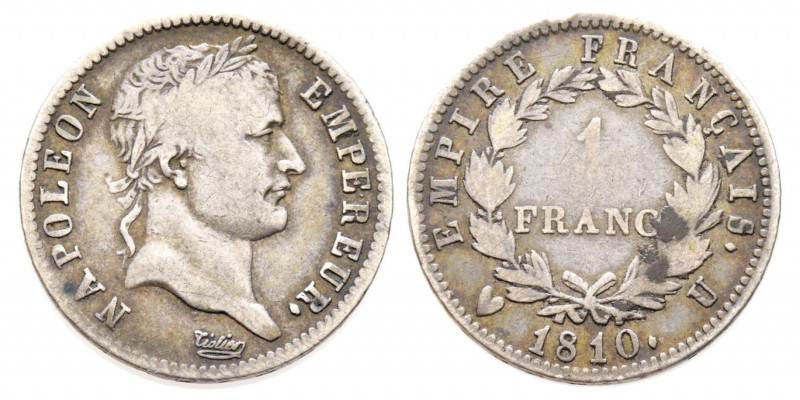 Département de l'Éridan 1802-1814
1 Franc, Turin, 1810 U, AG 4.68 g.
Ref : G. 44...