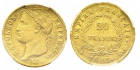 Département de Gênes 1805-1814
20 Francs, Gênes, 1813 CL, AU 6.43 g.
Ref : G.1025, Pag. 23 
Conservation : PCGS AU55. Top Pop : Le plus beau connu
Qua...