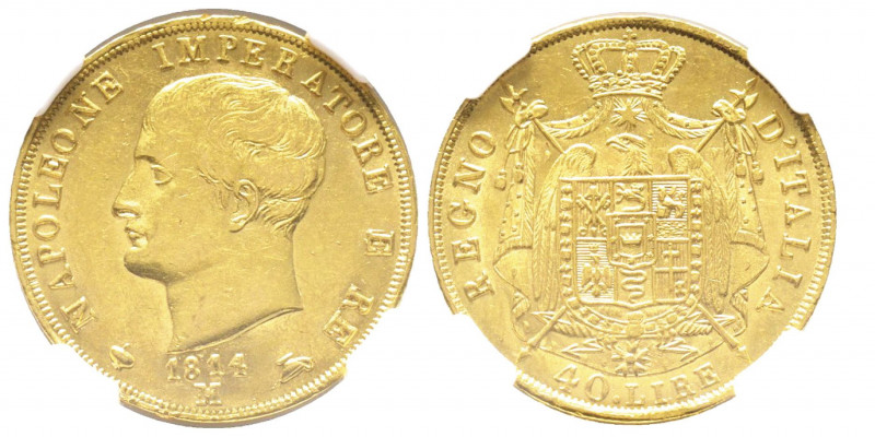 Royaume d'Italie 1805-1814
40 Lire, Milan, 1814 M, AU 12.89 g.
Ref : G. IT 31, F...