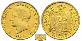 Royaume d'Italie 1805-1814
20 Lire, Milan, 1811 M, II type, étoile à 5 pointes, 1811/180, date plus large , AU 6.43 g.
Ref : G. IT 30/9, Pag.83, Fr. 7...