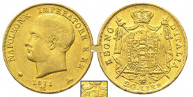 Royaume d'Italie 1805-1814
20 Lire, Milan, 1811 M, II type, étoile à 6 pointes, 1811/180, date plus large , AU 6.43 g.
Ref : G. IT 30- manque, Pag.83,...
