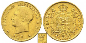 Royaume d'Italie 1805-1814
20 Lire, Milan, 1812 M, II type, petite étoile, pointes effilées, AU 6.43 g.
Ref : G. IT 30/11, Pag.83, Fr. 7
Conservation ...
