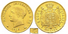 Royaume d'Italie 1805-1814
20 Lire, Milan, 1813 M, II type, pointes triangulaires, le M touche le 2ème 1 de la date, AU 6.44 g.
Ref : G. IT 30/22, Pag...