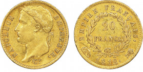 Département du Tibre (ou de Rome) 1808-1814
20 Francs, Rome, 1812, AU 6.45 g.
Ref : G.1025, Pag 92, Fr. 519
Conservation : NGC AU 50