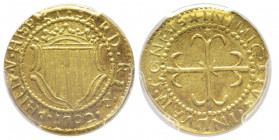 Cagliari
Filippo V 1700-1719
Scudo d'oro, Cagliari, 1702, AU 3.19 g.
Ref : MIR 93/2 (R2), Fr. 145
Conservation : PCGS AU 58
