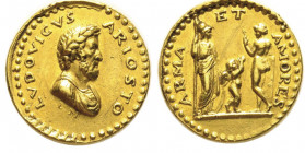 Ferrara
Medaglia in oro, Ludovico Ariosto (1474 Reggio nell'Emilia - 1533 Ferrara), AU 3.79 g. 14.3 mm. Conservation : Superbe