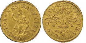 Gian Gastone 1723-1737
Zecchino 1729, AU
Ref : MIR 345/7 , CNI 15/7, Gal. II 7/8
Conservation : NGC MS 61. Superbe exemplaire