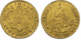 Francesco II di Lorena 1737-1765
Ruspone, 1760, AU 10.31 g.
Ref : MIR 359/15 (R4), CNI 71, Pucci 56/7
Conservation : NGC AU 58. Rarissime