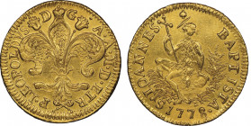 Pietro Leopoldo I di Lorena Granduca IX 1765-1790
Ruspone o da 3 zecchini, 1778, AU 10.46 g.
Ref : MIR 370/11, Pucci 85, Fr. 334
Conservation : quelqu...