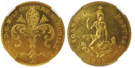 Ludovico di Borbone Re d'Etruria 1801-1803
Zecchino o fiorino da 3 detto Ruspone, 1803, AU 10.44 g.
Ref : MIR 414/2 (R3), CNI 9, Pucci 167/8, Fr. 338
...