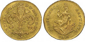 Pietro Leopoldo I 1765-1790
Fiorino da 3 (Ruspone), 1816, AU 10.43 g.
Ref : MIR 433/2 (R), CNI 7, Pucci 184/6, Fr. 341 Conservation : NGC AU 58. Super...