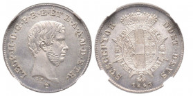 Leopoldo II di Lorena 1824-1859
Paolo II serie, 1843, AG 
Ref : MIR 458/2 (R), CNI 77, Pucci 22, Pag. 147
Conservation : NGC MS 62. Rare