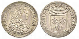 Loano
Giovanni Andrea III Doria 1654-1737
Luigino, Loano, 1665, AG 2.07 g.
Ref : MIR 409/1 (R3), Cammarano 161 (R3) Conservation : Superbe. Rare