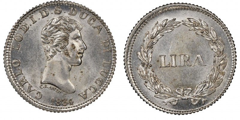 Carlo Lodovico di Borbone , Duca 1824-1847
Lira, Lucca, 1834, AG
Ref : MIR 257/1...