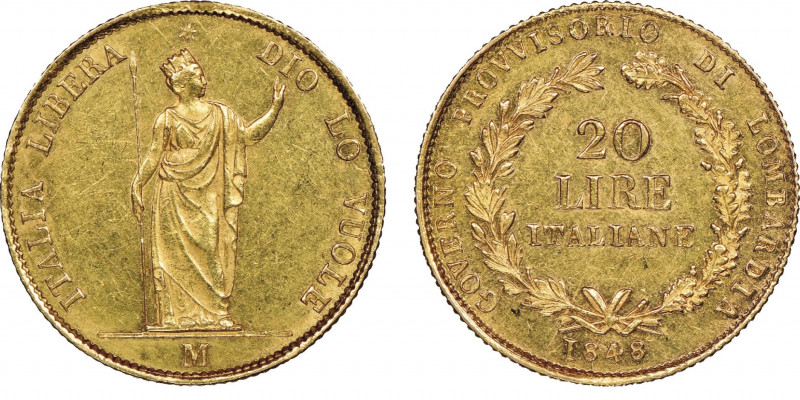 Governo Provvisorio di Lombardia
20 Lire, 1848 M, AU 6.45 g.
Ref : MIR 526 (R),
...