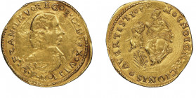 Francesco I d'Este, 1629-1658
Da 4 Scudi d'oro, Modena, ND, AU 12.82 g.
Ref : MIR 733/4 (R), CNI 151/177, Fr. 778
Ex Vente Bolaffi, 5/12/2013, lot 430...