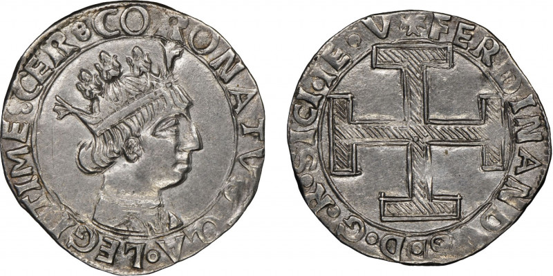 Fernando I d'Aragona (Ferrante) 1458-1494
Coronato, Napoli, AG 3.92 g.
Ref : MIR...