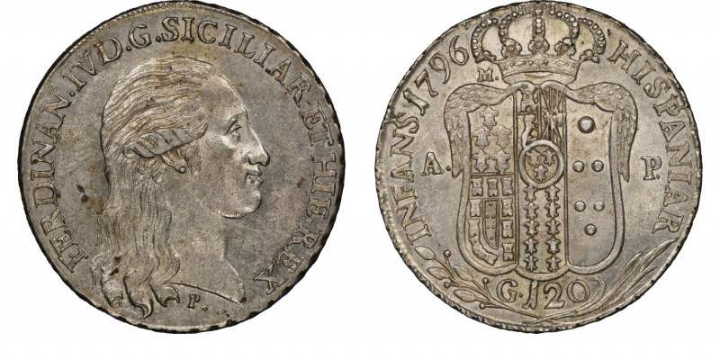 Fernando IV di Borbone 1759-1825 
120 Grana, Napoli, 1796, AG 27.53 g.
Ref : MIR...
