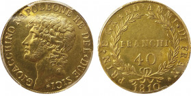 Gioacchino Murat 1808-1815
40 Franchi, Napoli, 1810, Avec à la base du cou NM, AU 12.87 g. 
Ref : MIR 438 (R5), Pannuti Riccio 8, Gad IT 54, Fr. 858
E...