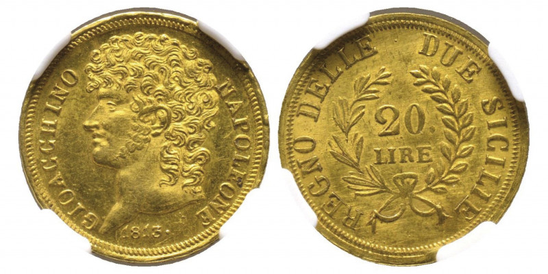 Gioacchino Murat 1808-1815
20 Lire, 1813, rami lunghi, AU 6.45 g.
Ref : MIR 44...