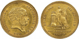 Francesco I di Borbone 1825-1830
3 Ducati o oncetta, Napoli, 1826, AU 3.77 g.
Ref : MIR 475 (R3), Pannuti Riccio 5, Fr. 864
Conservation : NGC MS 63. ...