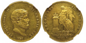 Ferdinando II di Borbone, 1830-1859
30 Ducati, Napoli, 1856, AU 37.86 g.
Ref : MIR 488/1 (R3), Pannuti Riccio 15, Fr. 866
Conservation : NGC AU 55. Tr...