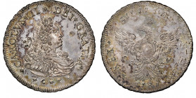 Carlo III 1720-1734
12 Tari, Palermo, 1731, AG 29.39 g.
Ref : MIR 517/2 (R2), Sp. 28
Conservation : NGC MS 63. Très Rare. Magnifique exemplaire. Le pl...