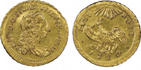 Carlo di Borbone 1734-1759
Oncia, Palermo, 1736, AU 4.42 g.
Ref : MIR 564/2, Sp. 54/56, Fr. 887
Conservation : NGC MS 61