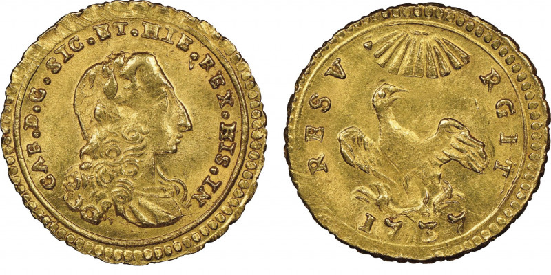 Carlo di Borbone 1734-1759
Oncia, Palermo, 1737, AU 4.42 g.
Ref : MIR 564/3, Sp....