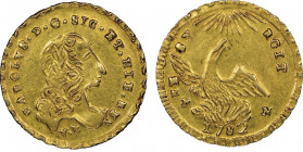 Carlo di Borbone 1734-1759
Oncia, Palermo, 1752, AU 4.38 g. Ref : MIR 567/4, Sp. 81, Fr. 887 Conservation : Superbe