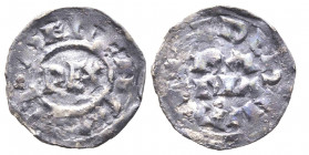 Pavia
Berengario II e Adalberto, Re d'Italia 950-961 
Denaro, ND, AG 1.1 g. 
Avers : BERENGARIV R Nel campo REX 
Revers : +ABERTVS RX + Nel campo PA P...