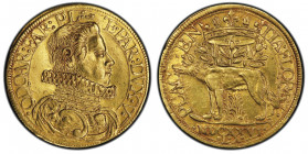 Odoardo Farnese 1622-1646
2 Doppie, Piacenza, 1626 LX, AU 
Ref : MIR 1161/1 (R), CNI 6, Fr. 917
Conservation : PCGS MS 62. Top Pop: le plus beau gradé...